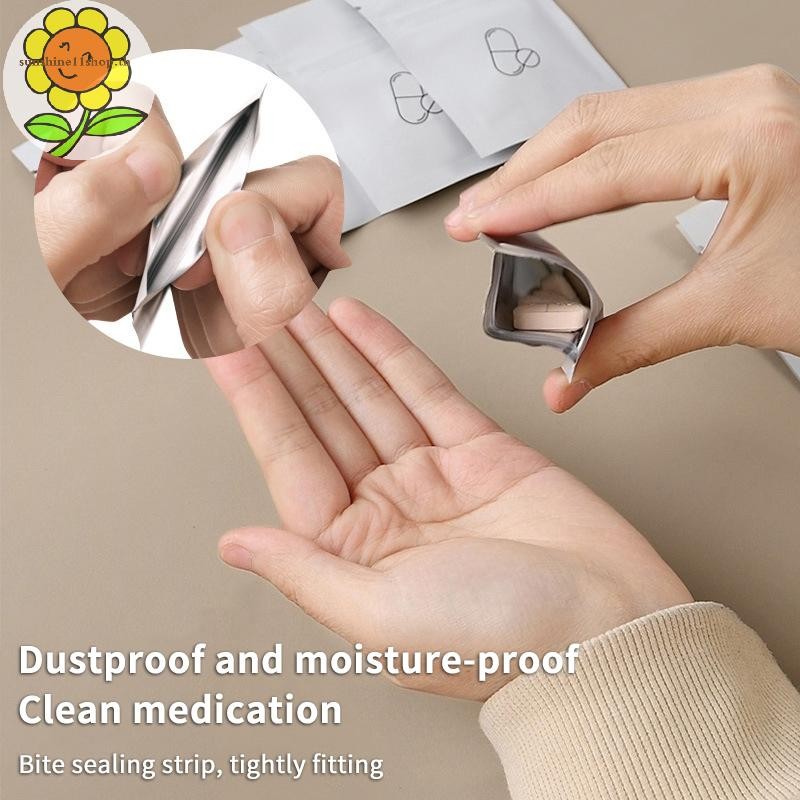 Sunshop 30 ชิ้น Mini Pill Dispenser กระเป๋าแบบพกพา Self-Sealing กันน้ําองค์กรเก็บหนาอลูมิเนียมฟอยล์ถุงยา TH