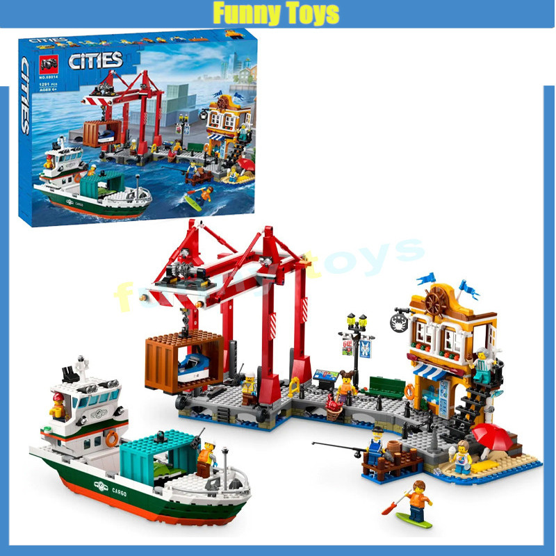 60422 Harbor Building Blocks Seaport และ Cargo Ship City Scene อิฐของขวัญของเล่นสําหรับเด็กชายและเด็