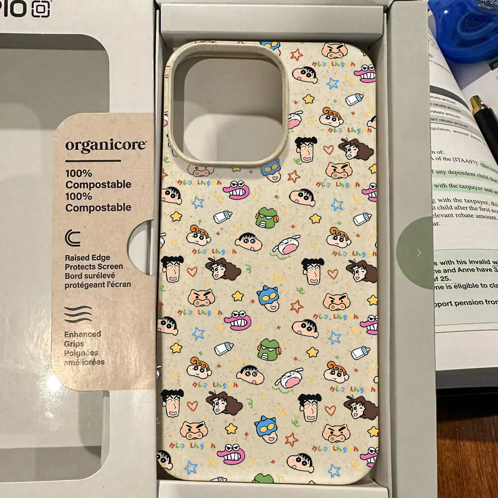 เคสมือถือเครยอนชินจังแบบเต็มจอ For iPhone 13 12 14 11 15 16 Pro Max 14 15 plus XR XSMAX 7Plus เคสโทรศัพท์ที่ย่อยสลายได้
