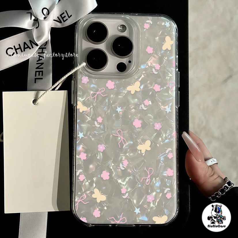 ดอกไม้ผีเสื้อ เคสไอโฟน16 สำหรับ IPhone 12 11 15 13 16 14 Pro Max 7Plus 8Plus XR XS X Max  15 8 Plus SE เคสไอโฟนสวยๆ Case