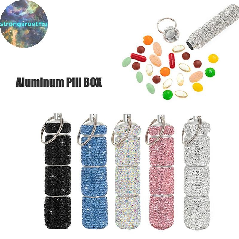 Strongaroetrtu ยาขวดกล่องยาผู้ถือแท็บเล็ตประกาย Fine Workmanship Full Rhinestone สังกะสีอัลลอยด์ Via