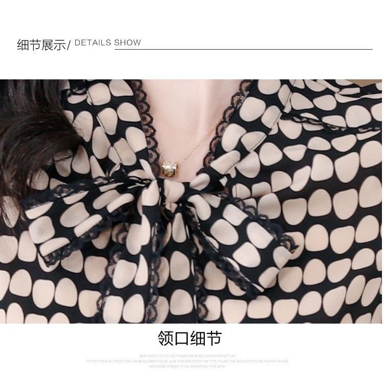 แฟชั่นเสื้อเชิ้ตแขนยาวผ้าชีฟองสไตล์เกาหลีฤดูใบไม้ผลิฤดูใบไม้ร่วงใหม่ โบว์ผูก ลายจุด คอวี น้ำหนักเบา ระบายอากาศได้ หรูหรา เรียบง่าย หลวม สบาย ใช้งานได้หลากหลาย - รูปที่ 6