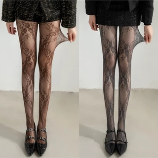 Retro ผู้หญิงดอกไม้หวาย Fishnet Tights HosieryLace ดอกไม้ Bottomed Gothic ตาข่าย Hollowed Pantyhose