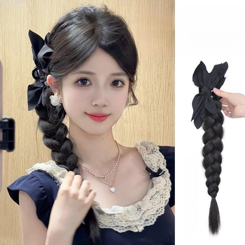 สมัย สไตล์เกาหลีสาวหวานถักเปียวิกผมผมหางม้าอินวิกผมอุณหภูมิสูงริบบิ้นกุทัณฑ์คว้าคลิปสวมใส่ง่าย