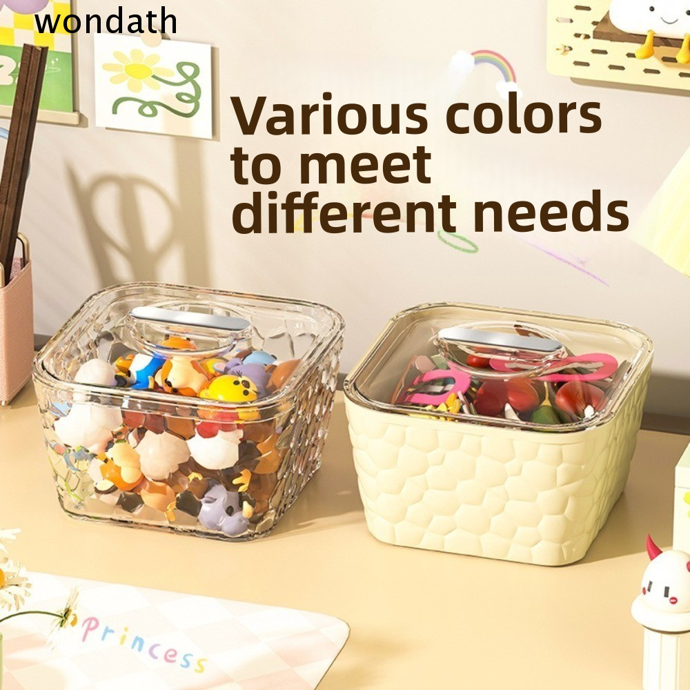 WONDA กล่องเก็บของตั้งโต๊ะ,เครื่องประดับผมพลาสติกใส,พร้อมฝาปิดเครื่องประดับความจุขนาดใหญ่กล่องจัดระเบียบยางรัดผม
