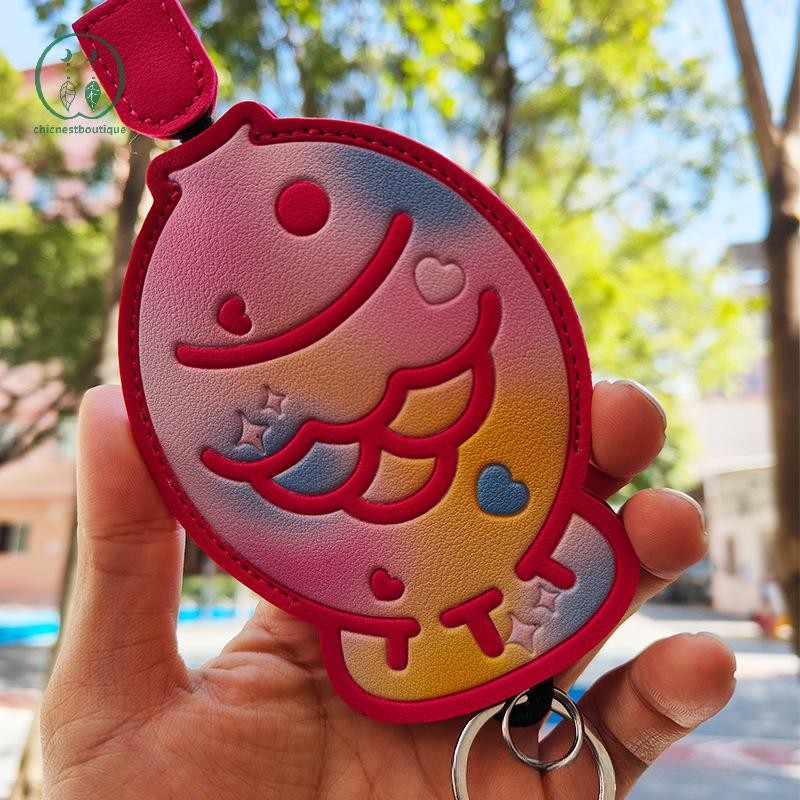 เคสกุญแจหนังน่ารักแบบพกพา ใส่กุญแจได้ พวงกุญแจการ์ตูนไทยากิ ปกป้องกุญแจ