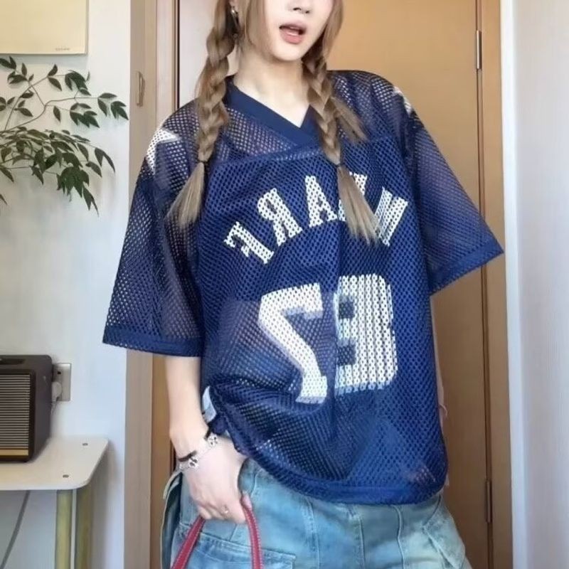 EERSHENSHI American Streetwear เสื้อยืดตาข่ายขนาดใหญ่สําหรับวัยรุ่นและผู้ใหญ่