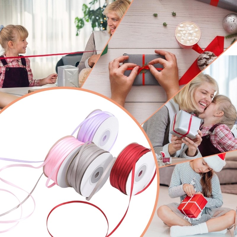 GROUP ริบบิ้นที่มีสีสัน 49 2Yard Craft Ribbon 3 มม.กว้างห่อริบบิ้นสําหรับทําโบว์คริสต์มาสตกแต่งงานแต