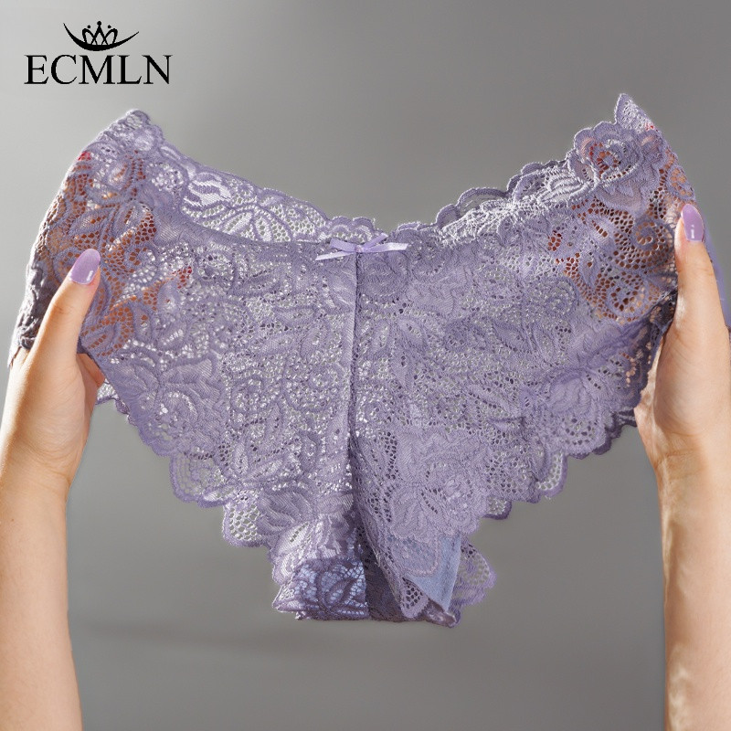 ECMLN ผู้หญิงเซ็กซี่ลูกไม้ Low Rise Thongs Hollow Out ตาข่ายกางเกงหญิง Breathable ชุดชั้นในสาว Intimates ชุดชั้นใน
