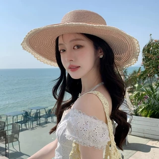 ☀️Fashion girl☀️หมวกฟางลูกไม้ สไตล์เกาหลี หมวกแฟชั่น ขนาดใหญ่ ระบายอากาศได้ การป้องกันแสงแดด สําหรับผู้หญิง