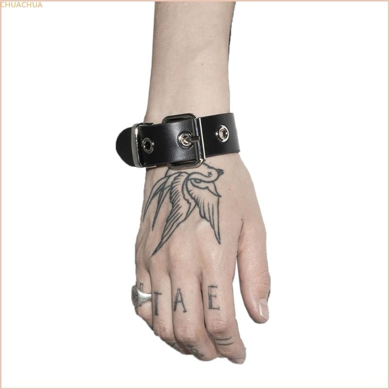 Chu Punk สร้อยข้อมือปรับเข็มขัดหัวเข็มขัดสไตล์ Retro สําหรับผู้ชายผู้หญิง กําไลข้อมือสไตล์ Punk