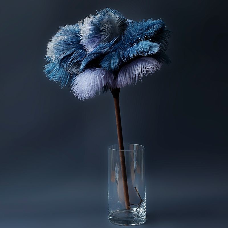 Dark Blue Ostrich Feather Duster Household Static Dust Removal Feather Duster Cleaning Artifact Spac