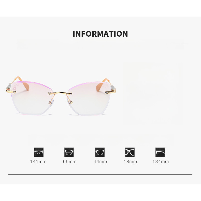 (+0~+400) แว่นสายตายาวแฟชั่นผู้หญิงไร้กรอบป้องกันแสงสีฟ้าแว่นสายตายาวแว่นตาอ่านหนังสือผู้สูงอายุ - รูปที่ 6