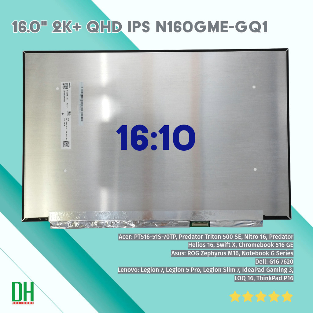 อะไหล่จอ LCD N160GME-GQ1 ทดแทนสำหรับ Predator Triton 500 SE, ROG Zephyrus M16, Legion 5 Pro, Legion 