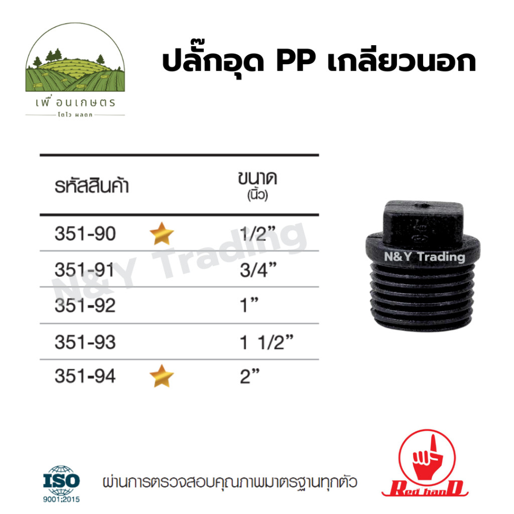 ปลั๊กอุด PVC เกลียวนอก  ขนาด 11/4" -21/2"