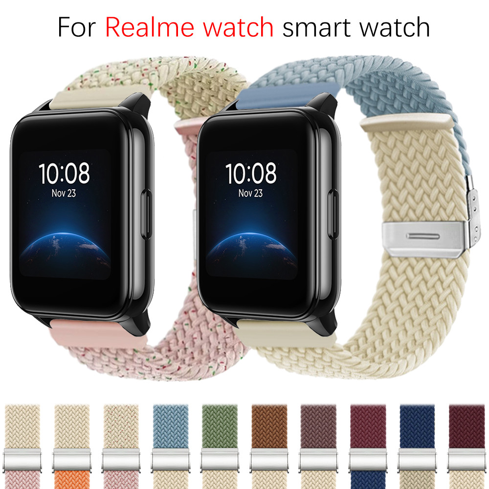 สายรัดทอไนลอนแบบปรับได้ยืดหยุ่น สําหรับนาฬิกา Realme smart watch หัวเข็มขัดทอ อุปกรณ์เสริมสายรัดข้อมือ