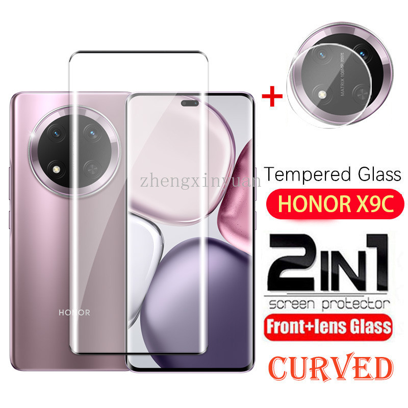 2in1 9Hขอบโค้งป้องกันหน้าจอสําหรับHonor X9C 5G 2024 กล้องเลนส์ป้องกันฟิล์มสําหรับHonorX9C X9 Cกระจกน