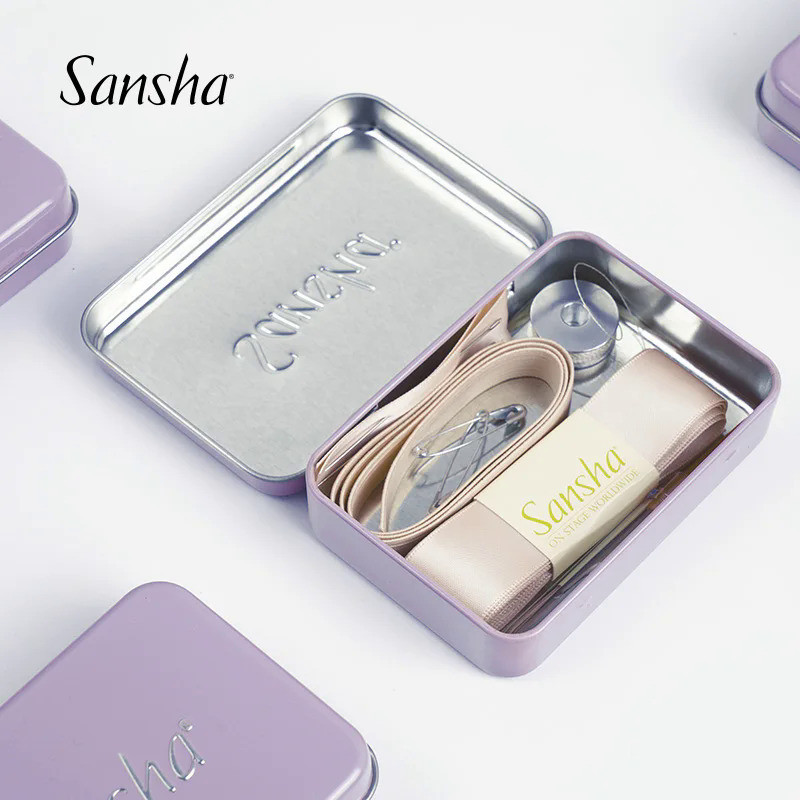 Sansha Ballet Ribbon Workbox ซาติน Laced-Up รองเท้าบัลเล่ต์ Hand-Stitched ชุดเย็บผ้าแบบพกพา Elastic Laced-Up