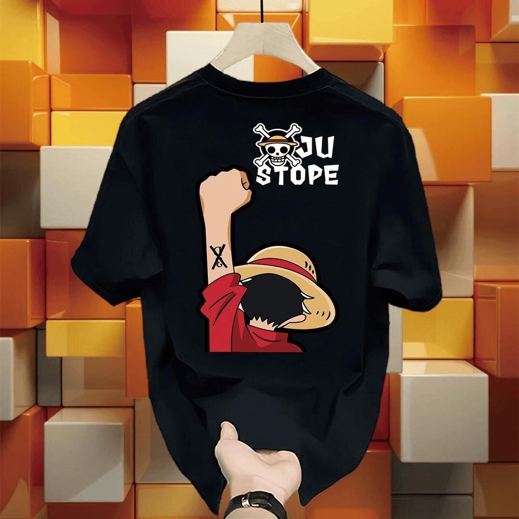 Basi เสื้อยืดคอกลม โอเวอร์ไซส์ OnePiece Luffy ผ้าฝ้ายนิ่มมาก ไม่ย้วย แฟชั่นวัยรุ่น สตรีท ONE PLECE