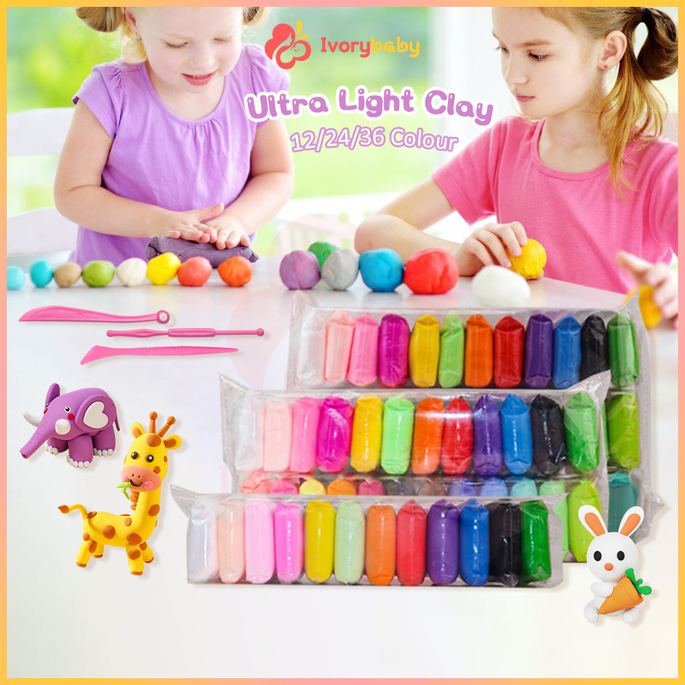 IVORYBABY diy ดินนุ่มปั้นสบาย ดินเบา ดินเบา 36 สี ไม่มีสารอันตราย ไม่มีกลิ่น สินค้าพร้อมส่ง ไม่จางหาย