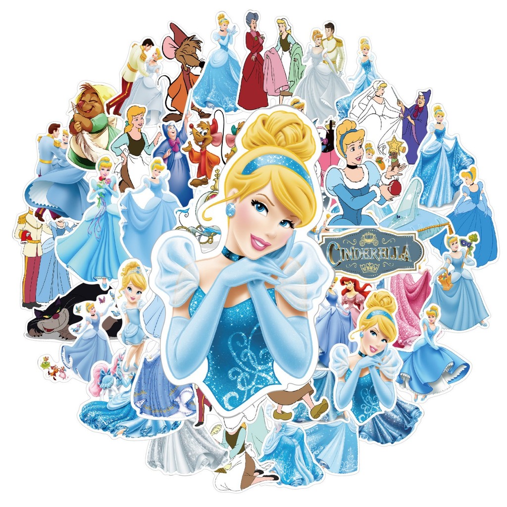 สติ๊กเกอร์ PVC กันน้ําลายการ์ตูน Cinderella Disney 50 ชิ้น