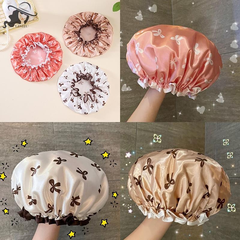 Lishu Double-layer Water-proofหมวกอาบน้ําAntipandaห้องครัวผมห้องน้ําหมวกอาบน้ํายืดหยุ่นสบายTh