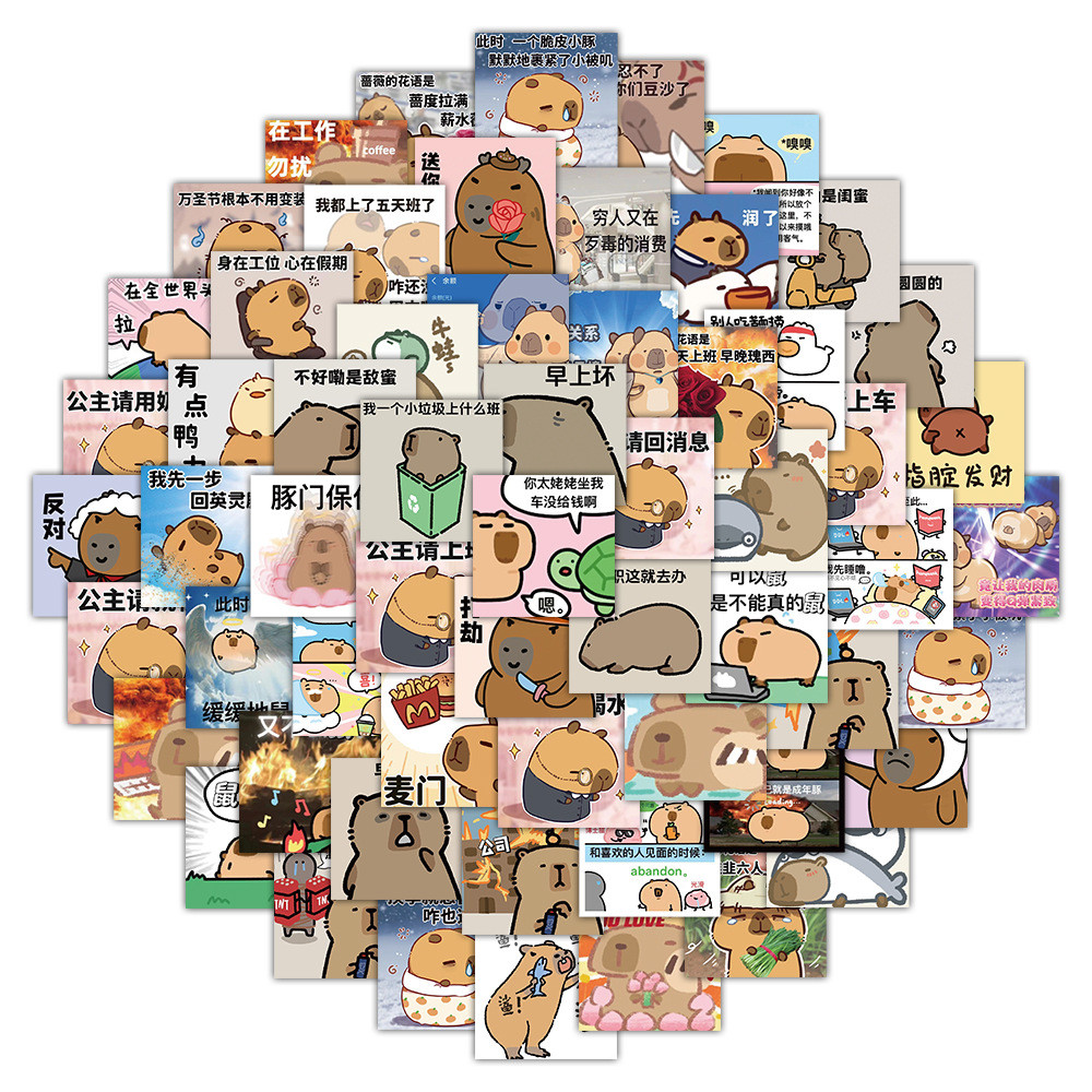 99 ชิ้นตลกและน่ารัก Capybara Emoji Pack สติกเกอร์กราฟฟิตีสําหรับจักรยานบัญชีมือกล่องดินสอ Decals LanLanStickersWorld