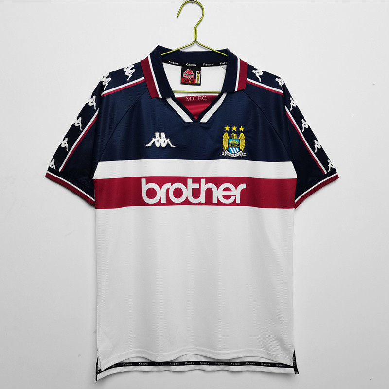 97-98 เสื้อฟุตบอลแมนเชสเตอร์ซิตี้เยือนย้อนยุค MCFC เสื้อฟุตบอลวินเทจชุดคลาสสิก