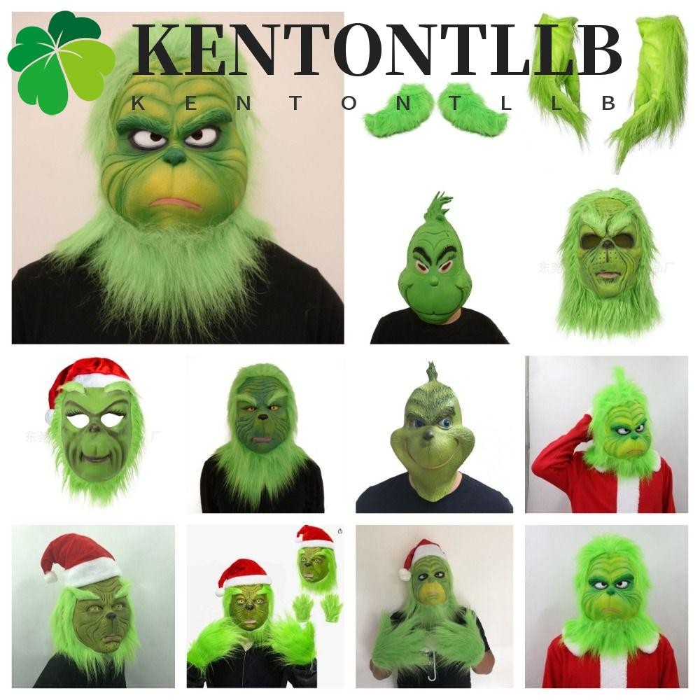 Kentontllb หน้ากาก Grinch, ชุดซานตาคลอสสวมศีรษะสัตว์, ชุดคริสต์มาสคลุมเต็มหน้ายางนุ่ม