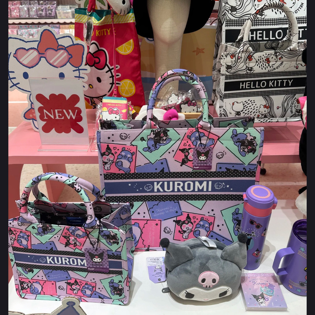 HelloKitt กระเป๋าถือ Commuter ความจุขนาดใหญ่ Tote กระเป๋าผ้าใบ กระเป๋าผ้าใบ Kuromi พิมพ์สไตล์ขี้เกียจน่ารัก Tote Bag