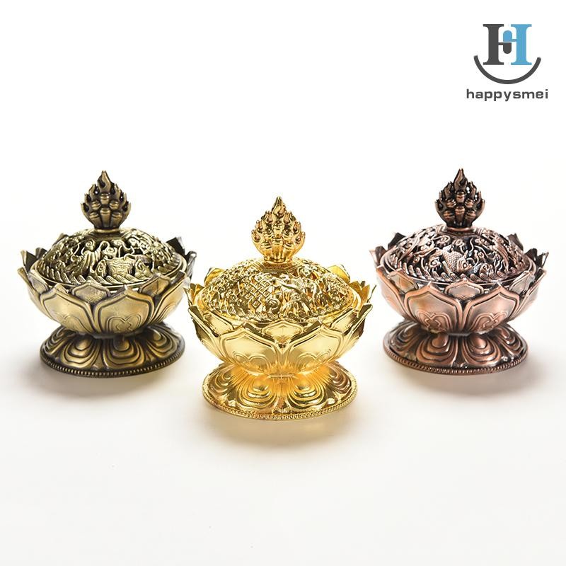 [GA] ทิเบตรวบรวม Bronze มงคลรูปดอกบัวรูปปั้นกล่องกระถางธูป Censer TH