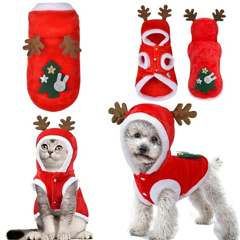 【JRY】สัตว์เลี้ยงคริสต์มาสเครื่องแต่งกายสุนัขคริสต์มาสสักหลาดความร้อนเสื้อกั๊กแมวซานตาคลอสต้นคริสต์มาสหนาเสื้อกั๊ก