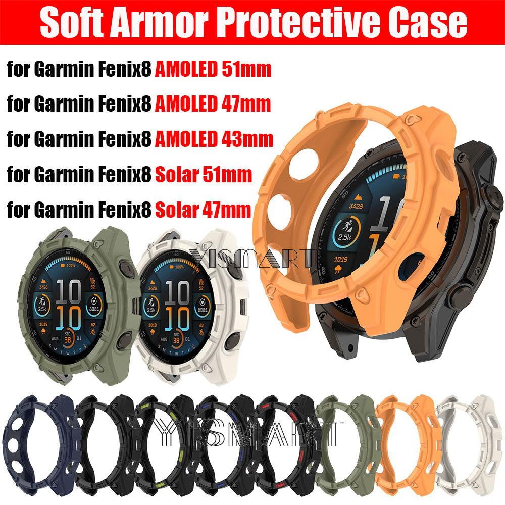 เคสป้องกันสําหรับ Garmin Fenix 8 51 มม.47 มม.43 มม.AMOLED SOLAR ฝาครอบกันกระแทก Fenix8 Soft Shatter-Resistant Protector Shell
