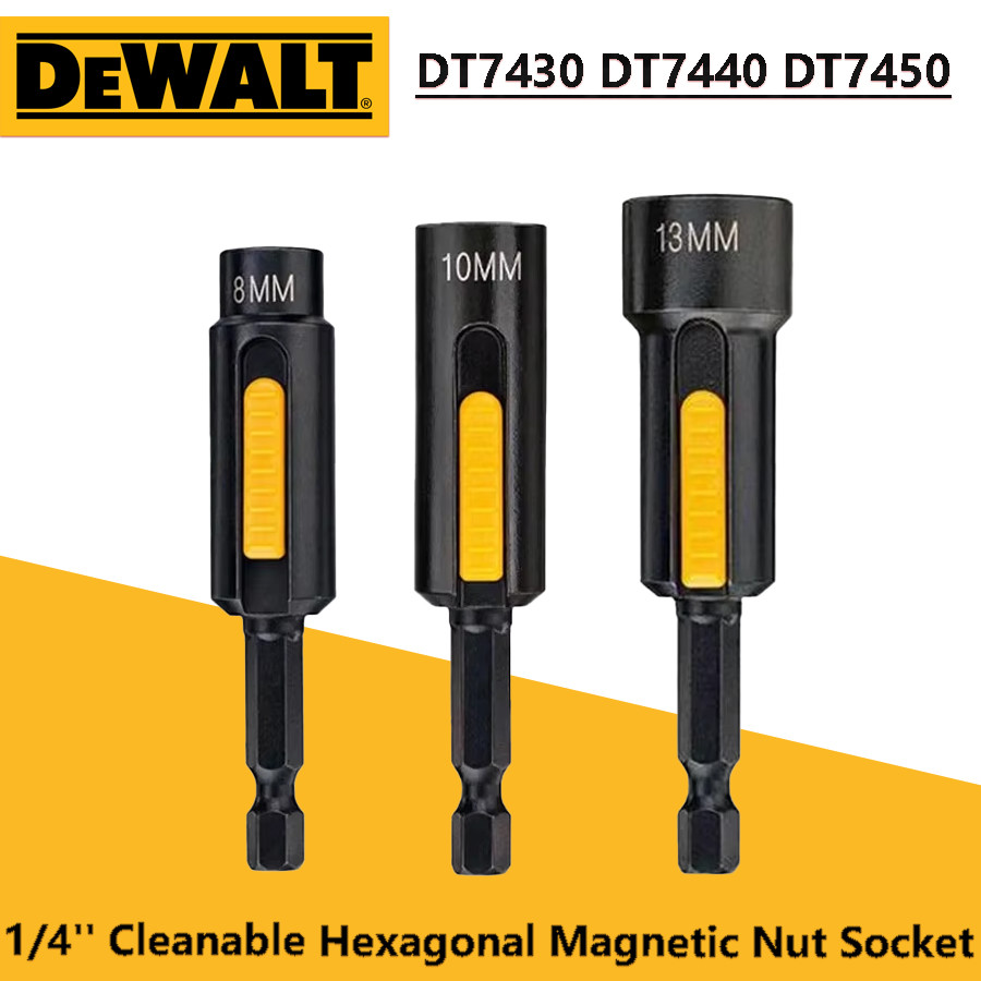 Dewalt ประแจซ็อกเก็ตแม่เหล็ก 1/4 8/10/13 มม. Cleanable หกเหลี่ยม Nut Socket Driver เครื่องมือไฟฟ้าอุปกรณ์เสริม DT7430 DT7440 DT7450