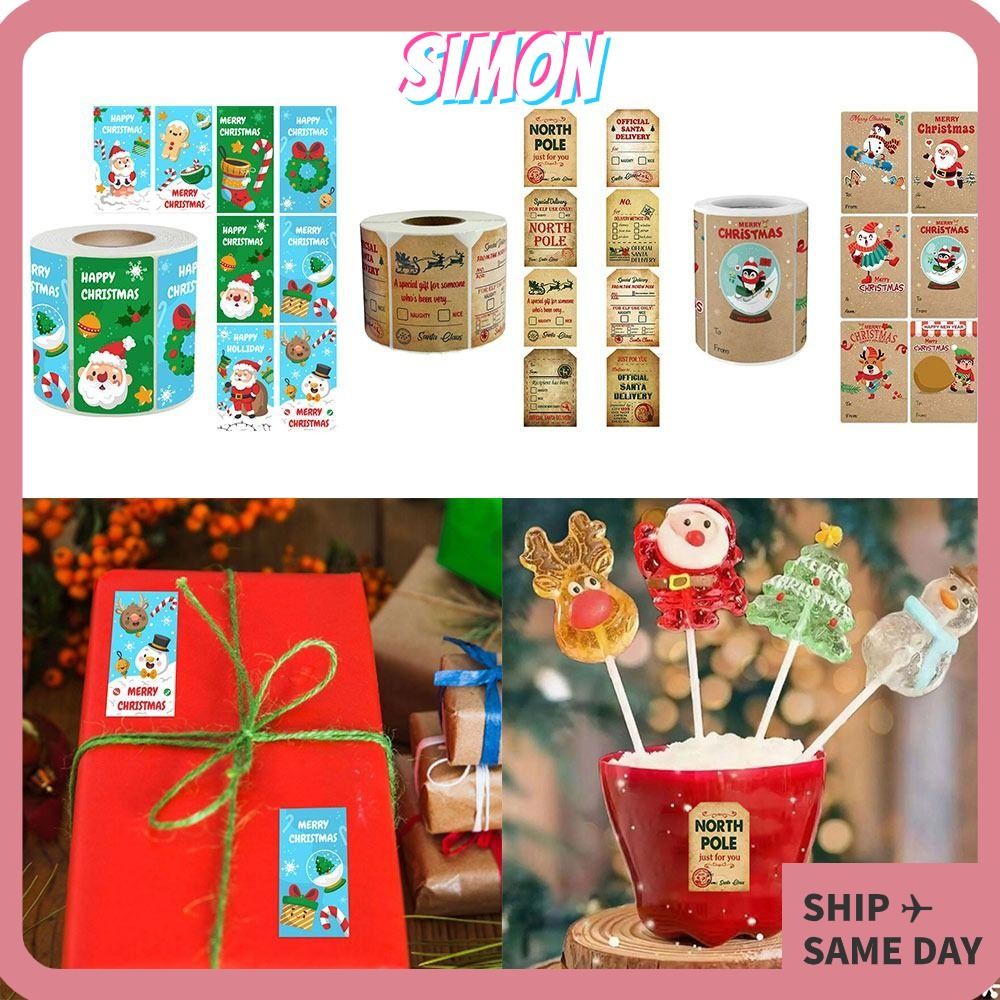 Simon Merry Christmas สติ๊กเกอร์, กระดาษห่อของขวัญป้ายตกแต่ง, คุณภาพสูงหลากสี DIY อุปกรณ์เสริม Party Supplies ป้ายปิดผนึกคริสต์มาส