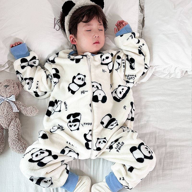 Children's One-Piece Pajamas New Autumn and Winter Thick Flannel Boys' Girl Baby Homewear Sleeping Bag slKu