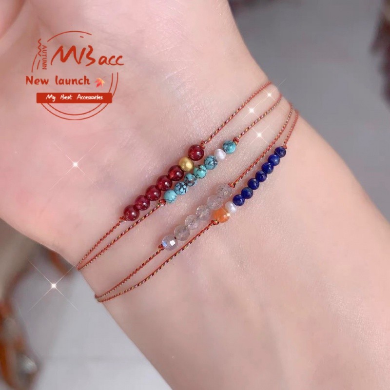 เครื่องประดับ เชือกหลากสี สร้อยข้อมือเทอร์ควอยซ์โกเมนสีแดงใต้ธรรมชาติ พิเศษ-ดี เดี่ยวซ้อนสร้อยข้อมือสไตล์ชาติพันธุ์