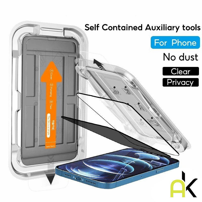 AK กระจกนิรภัยป้องกันหน้าจอสำหรับ For iPhone 11 15 14 13 12 16 17 Pro Max Plus XR X Xs HD anti-Peepการติดตั้งที่สอง