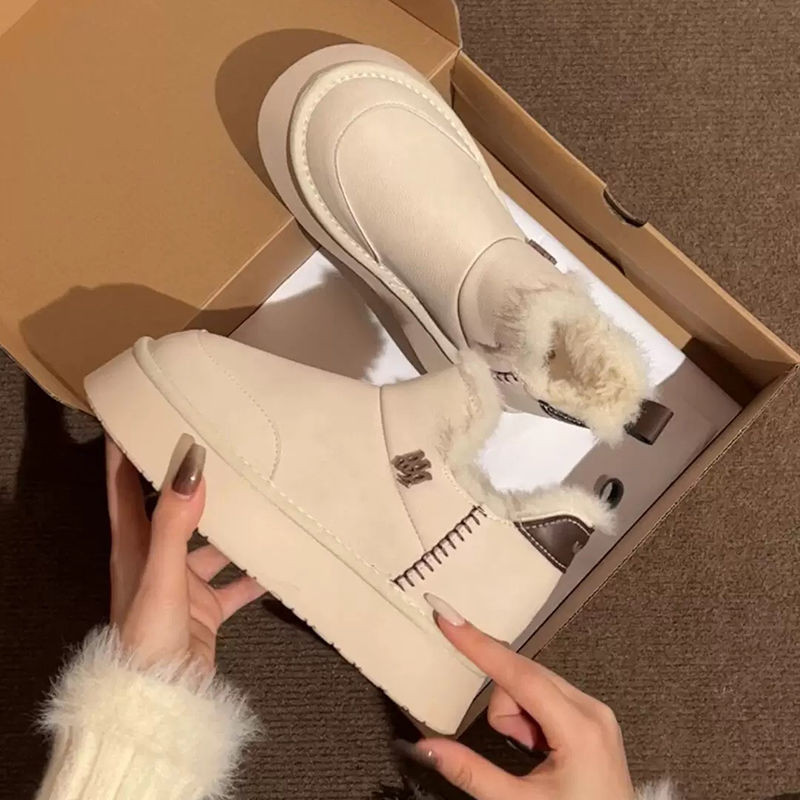 เทรนด์ Chunky Heels Snow Boots หนา-Soled Anti-Slip Seaside Fashion