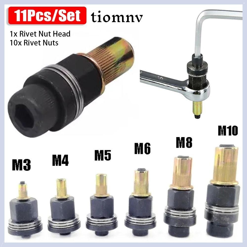 Tiomnv56 11 ชิ้น/เซ็ต Hand Rivet Nut, ติดตั้งง่ายสําหรับ Rivet Nut ไฟฉายคู่มือ Riveter เครื่องมือ,ไฟฟ้า Riveting อะแดปเตอร์ M3 M4 M5 M6 M8 M10 Mandrel Staple หัว Rivet ชุดเครื่องมือ
