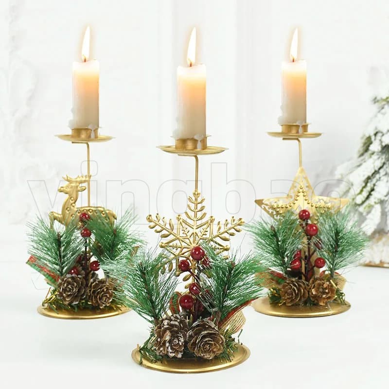 คริสต์มาส Wrought Iron เชิงเทียนปีใหม่เครื่องประดับตาราง Santa Claus Snowflake Star Elk เชิงเทียน Merry Xmas ตกแต่งของขวัญ