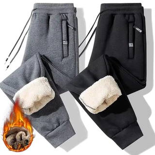 MANSTR M-5XL ฤดูหนาวซับขนสัตว์หนากางเกงกลางแจ้ง หลวมสบายๆความร้อน Sweatpants กางเกงสีดําสีเทา กางเกงสแลค