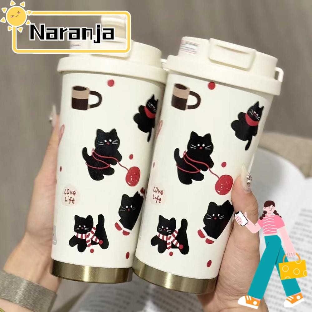 Naranja ถ้วยเก็บความร้อนการ์ตูน, ถ้วยกาแฟสองชั้น 600/500 มล., ป้องกันการรั่วซึมความจุขนาดใหญ่แบบพกพาเด็กของขวัญถ้วยฟางเดินทาง
