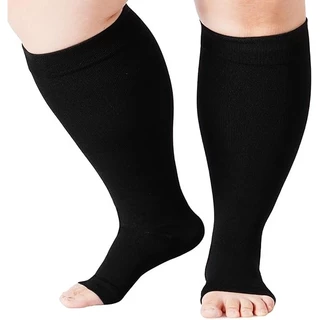 1 คู่ 2XL-7XL Plus ขนาดถุงเท้าการบีบอัดเปิดนิ้วเท้าผู้หญิง & ผู้ชาย 15-20mmHg กว้างลูกวัวเข่าสูง Toeless ถุงเท้าการบีบอัด