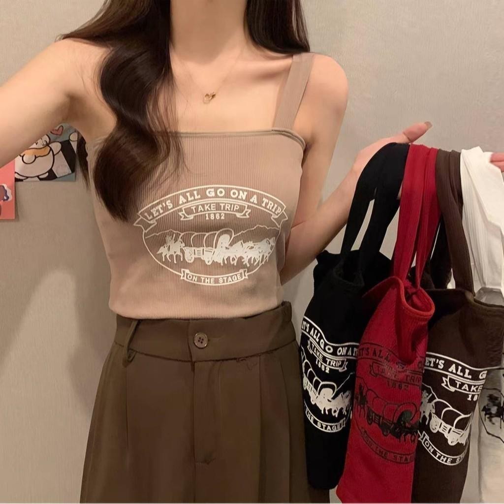 #380 พร้อมส่ง เสื้อกล้าม ลายพิมร์ตัวหนังสือ มีฟองน้ำ มี2แบบ