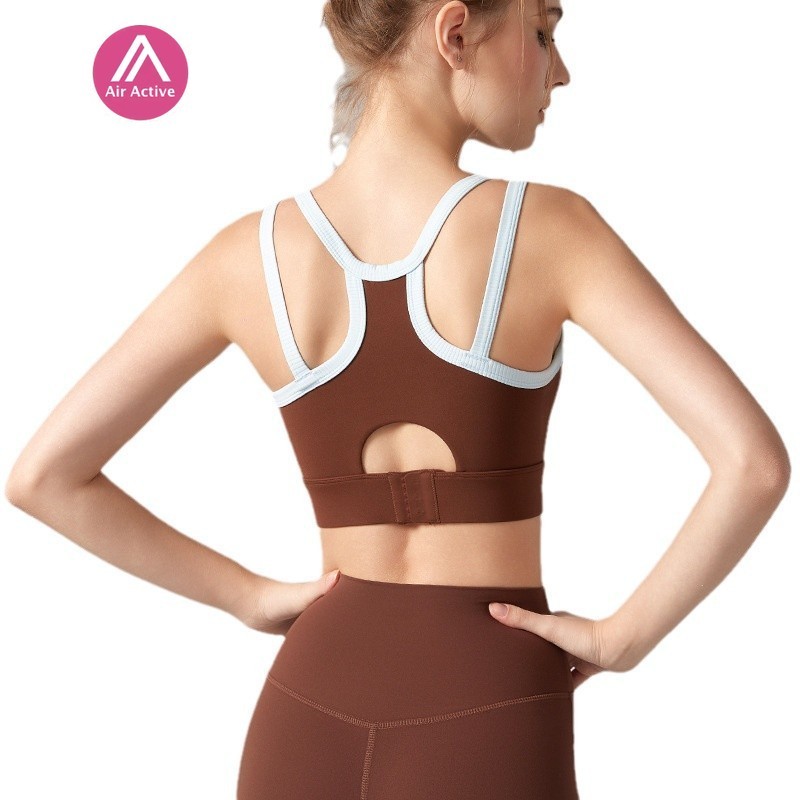 Yoga Sports Bra Fixed Pads Back Buckle Double Shoulder Straps Good Support