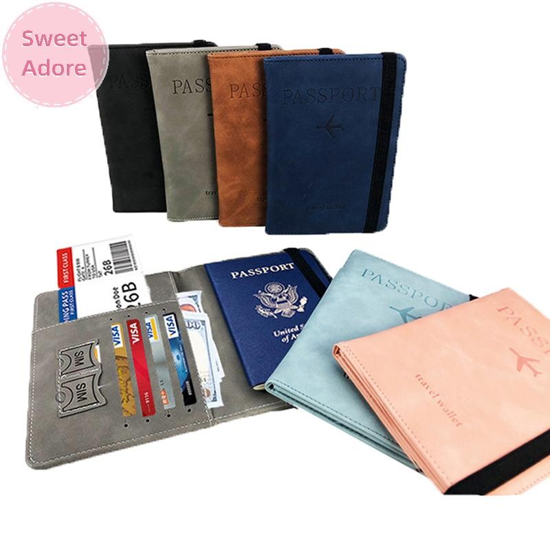 Sweetadore ผู้หญิงผู้ชาย RFID Vintage Business Passport Covers Holder PU Leather Wallet Case TH