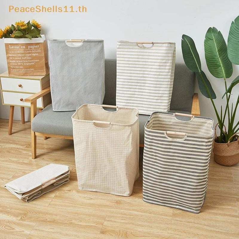 Peaceshells ตะกร้าซักผ้ากันน้ําผ้าฝ้ายผ้าลินินเสื้อผ้าสกปรกตะกร้าซักรีด Organizer พับ Sundries กระเป๋า Foldabling Hamper TH