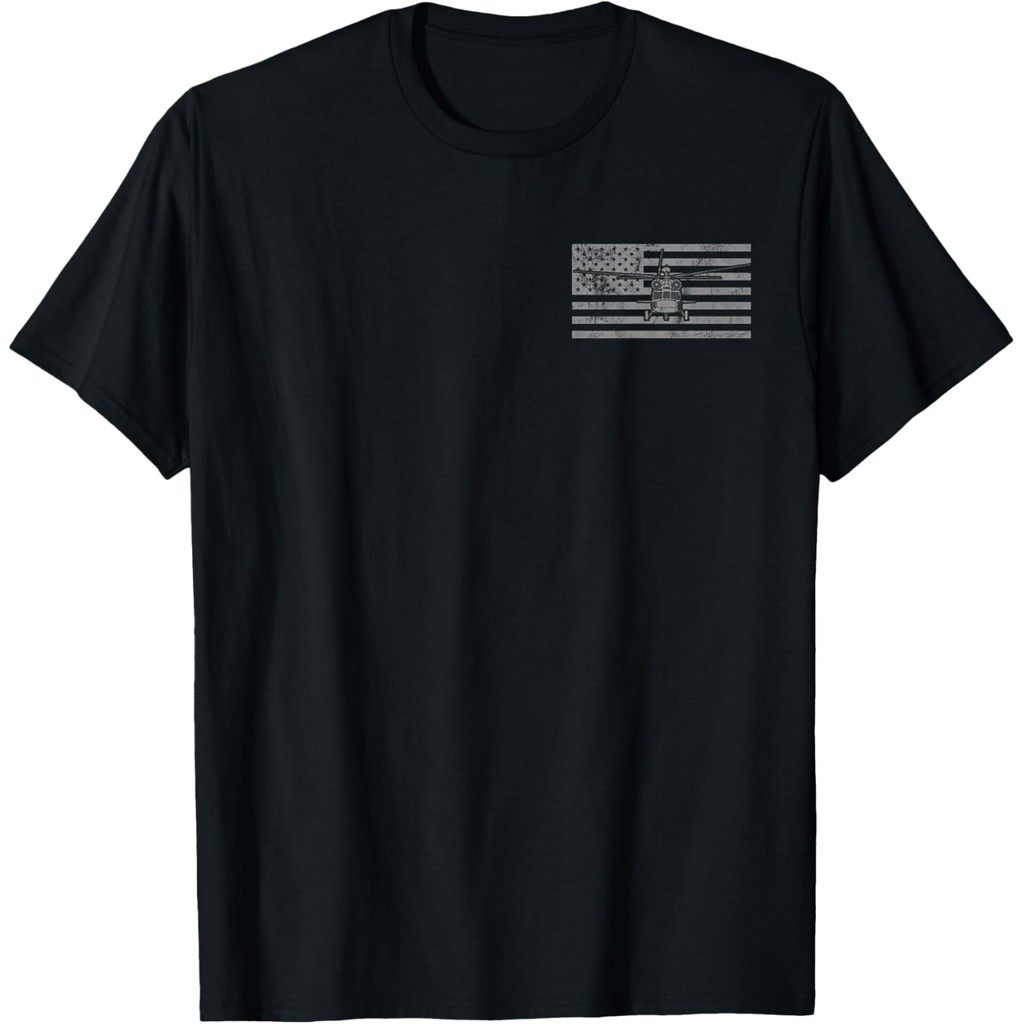 เสื้อยืดผ้าฝ้ายผู้ชาย UH-60 Black Hawk Helicopter Vintage Flag 2 ด้าน Tee เสื้อยืด 4XL , 5XL , 6XL