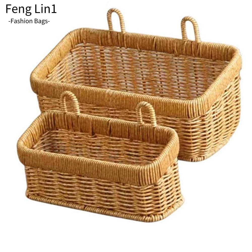 เฟิงหลิง ตะกร้าแขวนเก็บของ,อเนกประสงค์ความจุขนาดใหญ่แขวนผนังตะกร้า,ห้องครัวทนทานห้องนั่งเล่นทอมือตะกร้าเก็บอาหาร